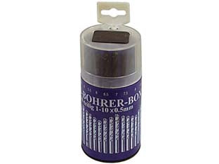 Punte hss selector da 19 pezzi - in barattolo cilindrico di plastica. contiene 19 punte HSS per metallo:, ø mm.1-1,5-2-2,5-3-3,5-4-4,5-5-5,5-6-6,5-7-7,5-8-8,5...