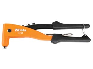 Rivettatrice art.1741b - mm.250 struttura lega leggera verniciata, fornita con 4 testine in acciaio intercambiabili per rivetti da ø 2,4-2,9-3,2-4, ...