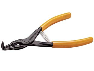 Pinza con molla becchi piegati per anelli art.1038 - mm.135x0.9 - per anelli elastici di sicurezza per alberi, manici ricoperti in PVC