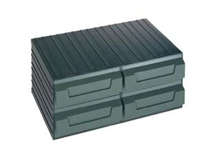 Cassettiera servoblock 8 - mm.480x325x200h. - colore verde, cassettiera assemblabile ad incastro a 4 cassetti, dotati di porta etichette frontale