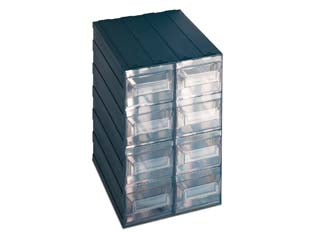 Cassettiera visioblock 21 - mm.249x296x375h. - assemblabile ad incastro con 8 cassetti trasparenti e porta etichetta frontale