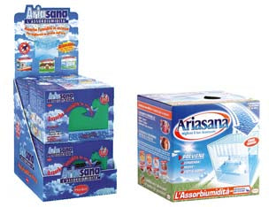 Contenitore ariasana con 2 ricariche contiene 2 buste da gr.450 - ariasana assorbe l'umidità in eccesso, previene muffe, cattivi odori, macchie sui muri (in MINIPALBOX)
