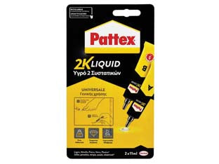Pattex 2k liquid - 2x11 ml. - in blister, adesivo epossidico bicomponente trasparente, adatto per incollare porcellana, vetro, ceramiche, metallo, pietra, ...