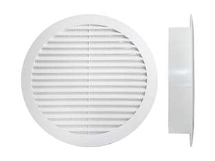 Griglia aerazione tonda fissa in plastica - ø mm.140 - in plastica bianca con rete, fissa, UNI EN 13141-2:2010