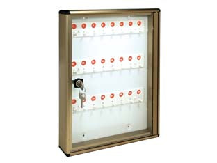 Bacheca portachiavi per interni cm.30x5x40h. - cm.30x5x40h. - dispone di 24 ganci per chiavi, cornice in alluminio anodizzato bronzo con sportello in plexiglas, dotazione 2 chiavi (BC/24)
