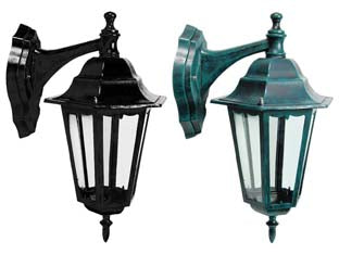 Lanterna con braccio superiore modello berlino - 60w IP44 mm.215x325h. colore nero - struttura in alluminio verniciato, vetri trasparenti