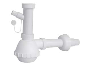 Sifone moplen a fiasco 1 via con scarico - 1'1/4-1/2 universale per lavello - in polipropilene, con scarico lavatrice, lavastoviglie, tubo di scarico ø mm.32/40, senza piletta