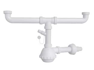 Sifone moplen a fiasco 2 vie con scarico - 1'1/2 per lavello - in polipropilene, con scarico lavatrice, lavastoviglie, tubo di scarico ø mm.40/32, senza pilette