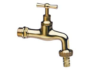 Rubinetto portagomma art.355 - M 1/2' con portagomma F 3/4' - corpo in ottone lucido, attacco filetto maschio, portagomma con ghiera ad avvitare