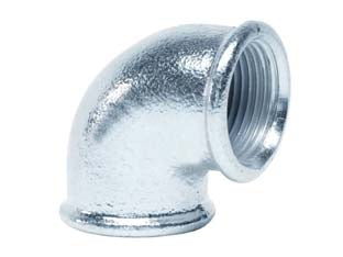 Gomito 90° femmina femmina in ghisa - FF 1' - zincata cuore bianco