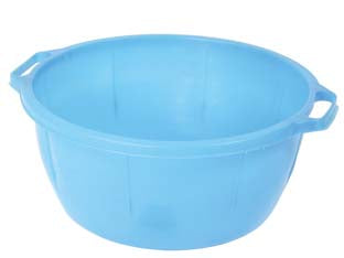 Bacinella tonda con manici - ø cm.45x20 da lt.25 - in plastica colore azzurro, impugnature integrate, bordo risvoltato
