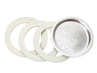 Set 3 guarnizioni e 1 filtro per moka - 1 tazza in bustina - per caffettiere in alluminio tipo moka