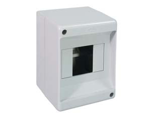 Centralino da parete senza sportello ip40 - mm.100x90x135h. per 2/4 moduli - 8W - (90.04) - in tecnopolimeri termoresistenti senza sportello, binario DIN stampato nella base, colore grigio RAL 7035, IP40
