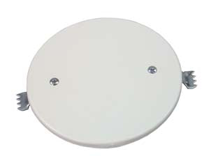 Coperchio per scatola da incasso tonda con graffe - ø mm.85 - in polistirolo antiurto colore bianco, fissaggio con graffe in acciaio, colore bianco RAL 9010, IP40