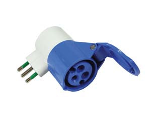 Adattatore industriale con spina 16a e presa cee 309 - 16A colore blu 73000 - spina 2 poli + terra 16A 250v, presa 2 poli + terra 16A 220v CEE 309