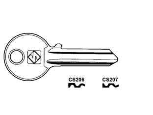 Chiavi per cilindri cisa 5 spine grandi - CS207 SX - in ottone nichelato, profilo dorsato, utilizzo principale: per lucchetti da mm.50-60