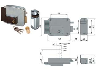 Elettroserratura per cancelli senza tetto 11921 - mm.80 SX (11921802) - scatola e bocchetta in acciaio con rivestimento in zinco, tensione 12v AC, scrocco autobloccante, apertura dall’interno con c...