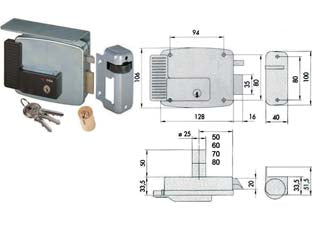Elettroserratura per cancelli con tetto 11721 - mm.70 SX (11721702) - scatola e bocchetta in acciaio con rivestimento in zinco, tensione 12v AC, scrocco autobloccante, apertura dall’interno con c...