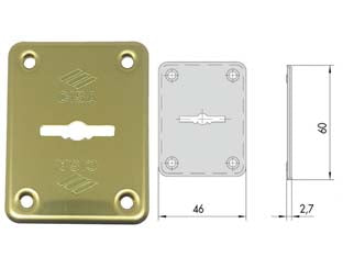 Bocchetta in ottone dx e sx per esterno 06082 00 - mm.46x60, spessore mm.2,7 (06082000) - per serrature doppia mappa da applicare serie: 06119 00 0, 06142 00 0, 57000.