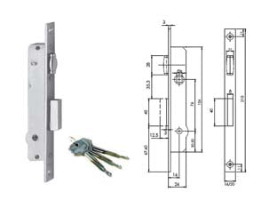 Serratura da infilare per montanti con catenaccio e rullo 9021116 - mm.16 (90211116) - scatola in acciaio zincato, frontale controbordo catenaccio in acciaio nichelato, frontale mm.16, rullo regolabile in ottone,...