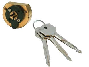 Cilindro a croce con tre chiavi 700175 - chiavi da mm.75, in ottone a 6 perni, perni e controperni in acciaio inox, 3 chiavi (ex Fiam 70P)