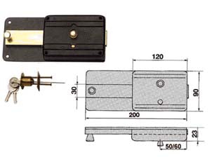 Ferroglietto con catenaccio 6 mandate con cilindro staccato 220cs - mm.60 (220/CS) - serrature di sicurezza da applicare per porte in legno, catenaccio a 6 mandate e pomolo interno di sblocco, con cilindro stac...