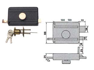 Serrature da portoncino con pomolo interno catenaccio e scrocco 270cs - mm.50 (270/CS) - serratura di sicurezza, da applicare per porte in legno, catenaccio 2 mandate con scrocco separato, cilindro staccato, dotazi...