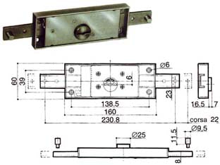 Serratura serranda centrale cilindro fisso doppia mappa 8601 - (8601.001) - per serranda, scatola in acciaio zincato, catenacci diritti, a 5 gorges in acciaio zincato, movimentazione con chiave, sia in...