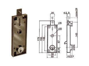 Serratura serranda basculante cilindro fisso tondo 6551 - per serranda basculante, scatola in acciaio zincato, chiusura lato superiore, funzionamento dall’interno e dall’esterno, aper...