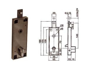 Serratura serranda basculante cilindro sfilabile sagomato 6561 - per serranda basculante, scatola in acciaio zincato, chiusura lato superiore, funzionamento dall’interno e dall’esterno, aper...
