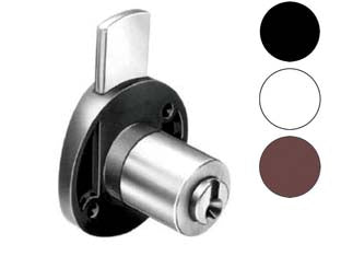 Serratura da applicare per cassetti 2130 - plastica marrone - cartella nichelata, cilindro in ottone ø mm.17 lunghezza mm.20, catenaccio scorrevole in acciaio cromato 1 mandata, dotazione...