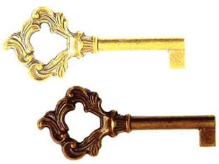 Chiavi per mobili barocco in zama - mm.74 lunghezza gambo mm.35 - oro lucido - innesto femmina