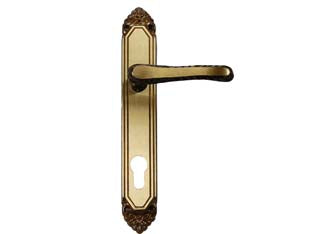 Maniglia lavinia con placca in ottone foro yale - mm.90 tipo leggero - in ottone fumè, quadro maniglia mm.8