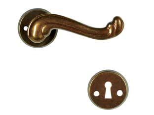 Maniglia barocco con rosetta in ottone - quadro maniglia mm.8 - ottone bronzata sfumata verniciata