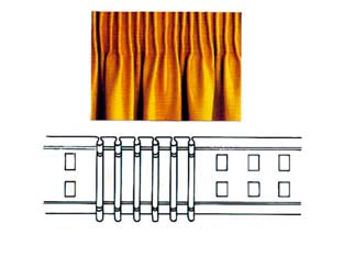 Fettuccia riflex 2/65 bianca - mm.65h. - composizione tessile: fibra sintetica poliestere 100% trama di monofilamento, non teme lavaggi e stirature, arricciatura auto...