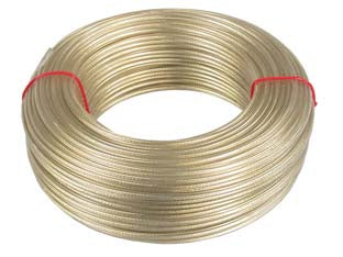 Cavetto acciaio ottonato rivestito in pvc trasparente - ø mm.8 in rotoli da mt.100 - resistente da -20°C a +50°C