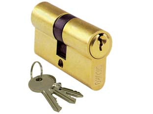 Cilindri da infilare sagomato - mm.58 decentrato (27x31) - in ottone lucido, dotazione 3 chiavi