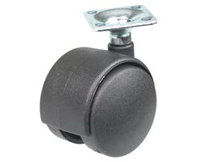 Ruote doppie in nylon con piastra - ø mm.30 piastra mm.28x28 - ruota nylon, supporto nylon nero, piastra in metallo