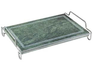 Pietra ollare invito - cm.20x30 - in pietra naturale, supporto in acciaio inox con piedini d'appoggio e 2 manici