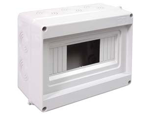 Centralino da parete senza sportello ip40 - mm.200x160x90h. per 4/8 moduli - 14W - (90.08) - in tecnopolimeri termoresistenti senza sportello, binario DIN stampato nella base, colore grigio RAL 7035, IP40