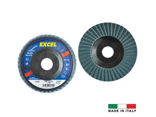 Dischi lamellari da sgrosso allo zirconio - ø mm.115 foro 22 grana 100 - disco abrasivo lamellare flessibile, ossido di zirconio, supporto plastica, utilizzo su acciao inox, metalli, alluminio, bron...