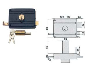 Serratura da portoncino catenaccio e scr. doppio cilindro fisso 210dcf - mm.50 (210/DCF) - serratura di sicurezza, da applicare per porte in legno, catenaccio 2 mandate con scrocco separato, cilindro fisso, dotazione...