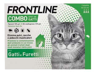 Frontline combo per gatti e furetti - in confezione da 3 pipette - è una soluzione insetticida e acaricida in forma spot-on per gatti e furetti, grazie alla combinazione dei suoi due principi ...