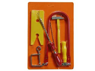 Archetto per traforo in assortimento - con assicella, morsetto, trapanino, martello, lame di ricambio