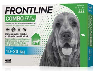 Frontline combo per cani medi - in confezione da 3 pipette - per cani da Kg.10 a Kg.20, è una soluzione insetticida e acaricida in forma spot-on per cani, grazie alla combinazione dei su...