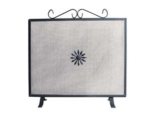 Parascintille quadrato con decoro per camino - cm.50x50h. - in ferro battuto verniciato nero