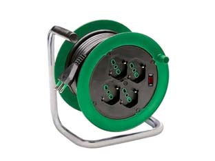 Avvolgicavo civile elettrico zeus 4 prese - ø mm.195 - cavo mt.15 H05VV-F sezione 3G1 - avvolgicavo civile spina italiana 2P+T 10A, 4 prese bipasso italo/tedesche 2P+T 16A , con interruttore automatico luminoso di...