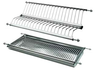 Scolapiatti regolabili a molle - cm.76 (incasso cm.71,5) - con vasca - in acciaio inox