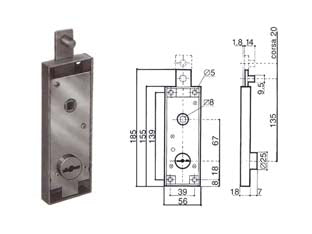 Serratura serranda basculante cilindro fisso tondo doppia mappa 8651 - (8651.000) - per serranda basculante, scatola in acciaio zincato chiusura lato superiore a 6 georges in acciaio zincato, apertura dell’est...