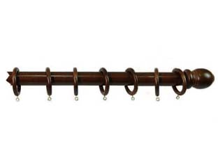 Bastone in legno senza supporti Ø mm.35 noce - cm.200 - completo di terminali laterali, anelli con occhiolo ottonato (supporti aperti esclusi)